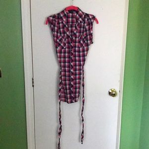 Plaid sleeveless shirt dress